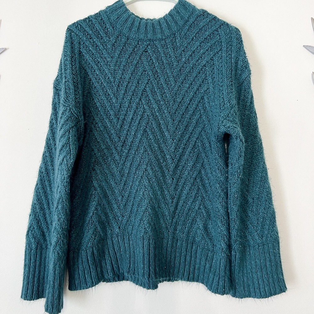 **3/$25** A New Day - Wide Sleeved Cable-knit Sweater, Turquoise/Teal - L